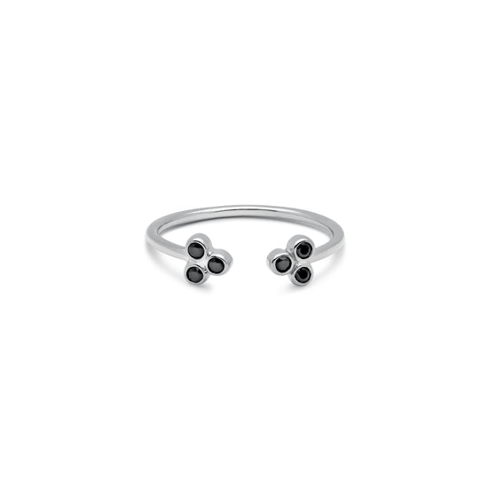 anillo de plata mujer fino abierto con circonita negra clover | Joyas Trèsminé