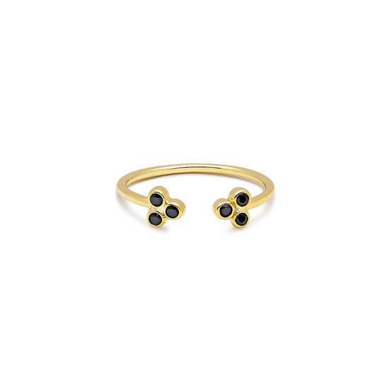 anillo de oro mujer abierto fino minimalista circonita negra clover  | Joyas Trèsminé